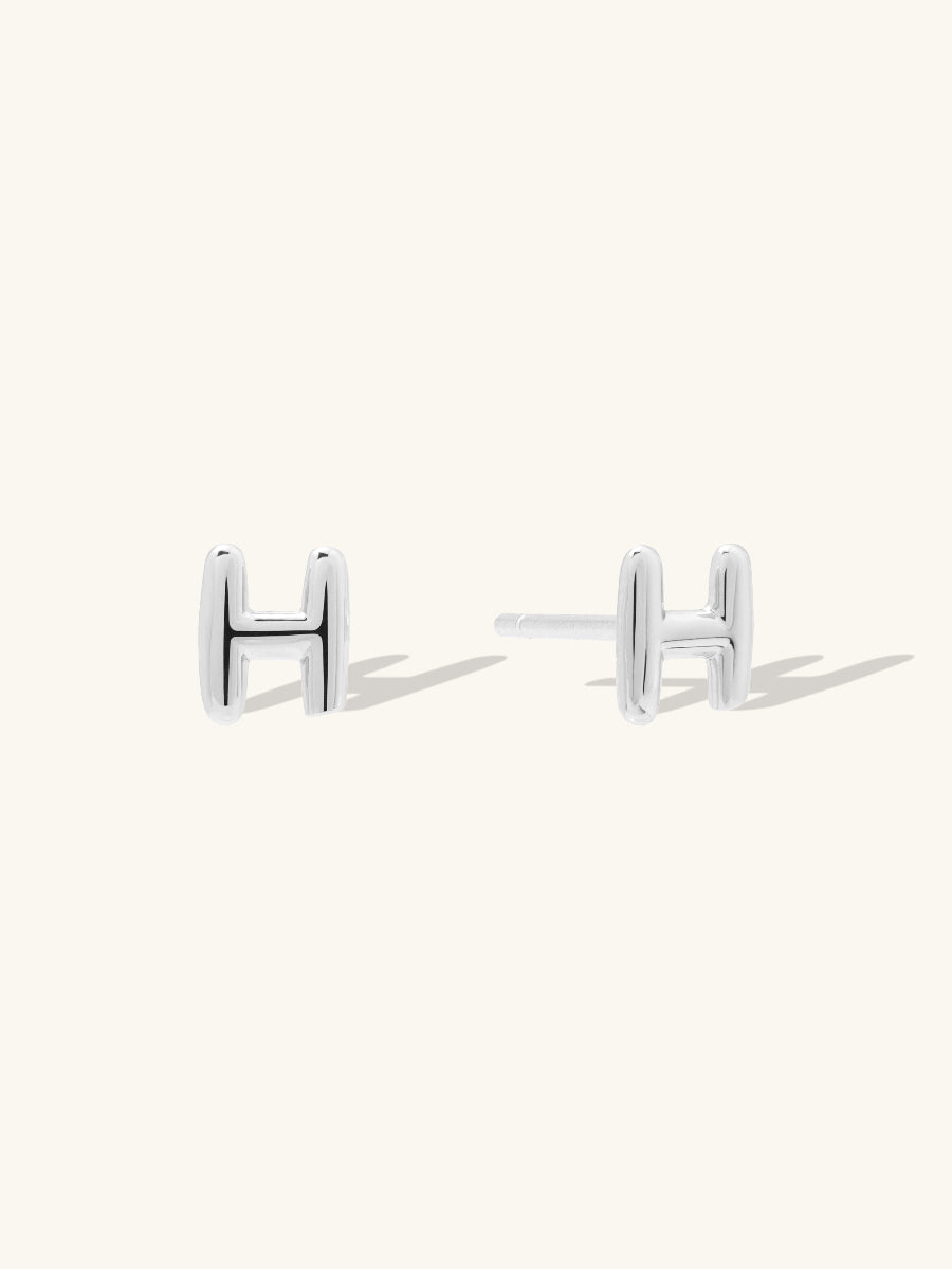 Alphabet Bubble Stud Earrings | Silver Rhodium Plated Brass