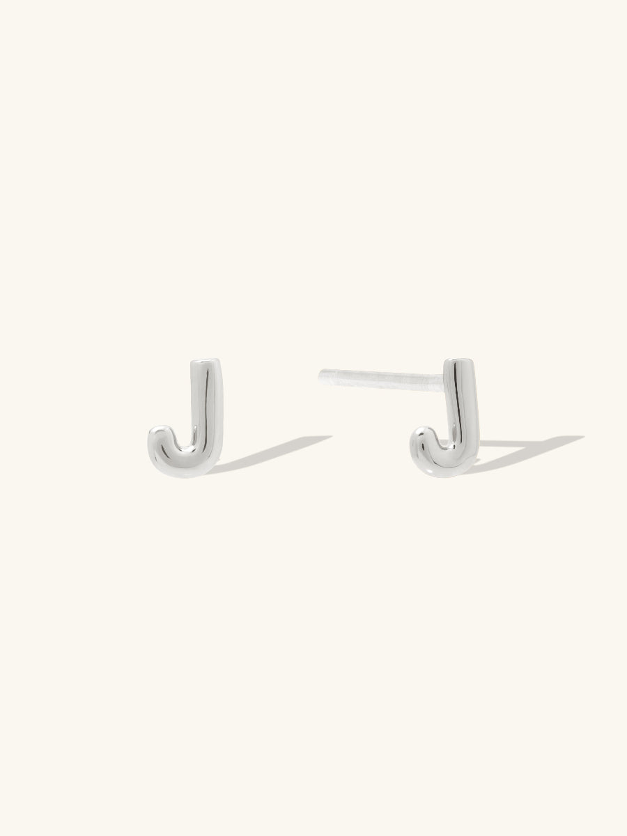 Alphabet Bubble Stud Earrings | Silver Rhodium Plated Brass