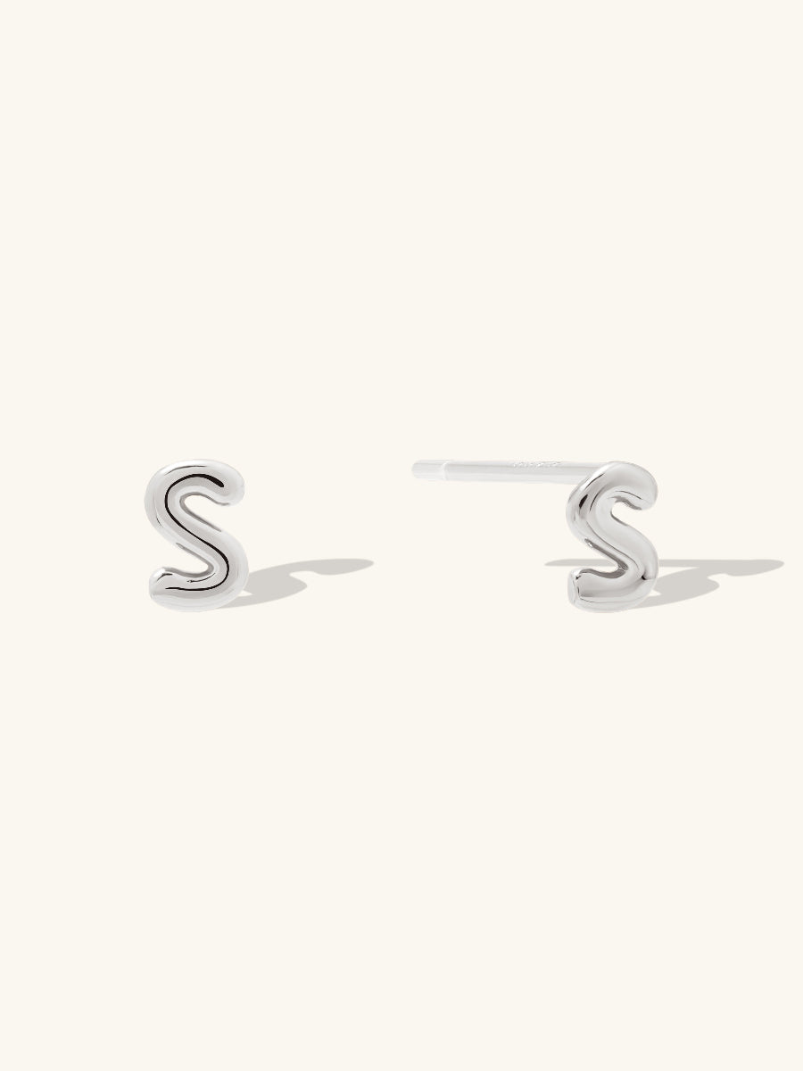 Alphabet Bubble Stud Earrings | Silver Rhodium Plated Brass