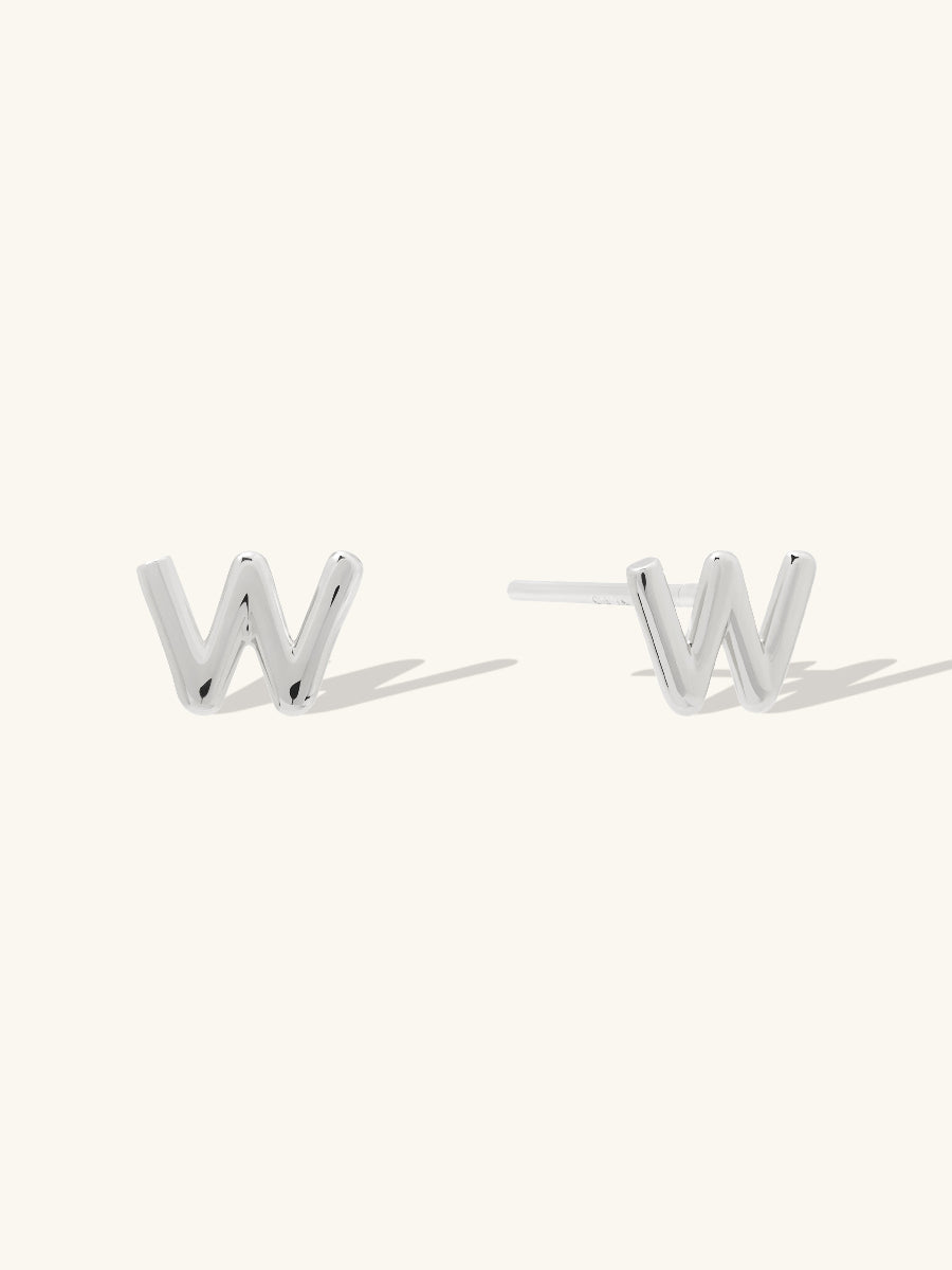Alphabet Bubble Stud Earrings | Silver Rhodium Plated Brass