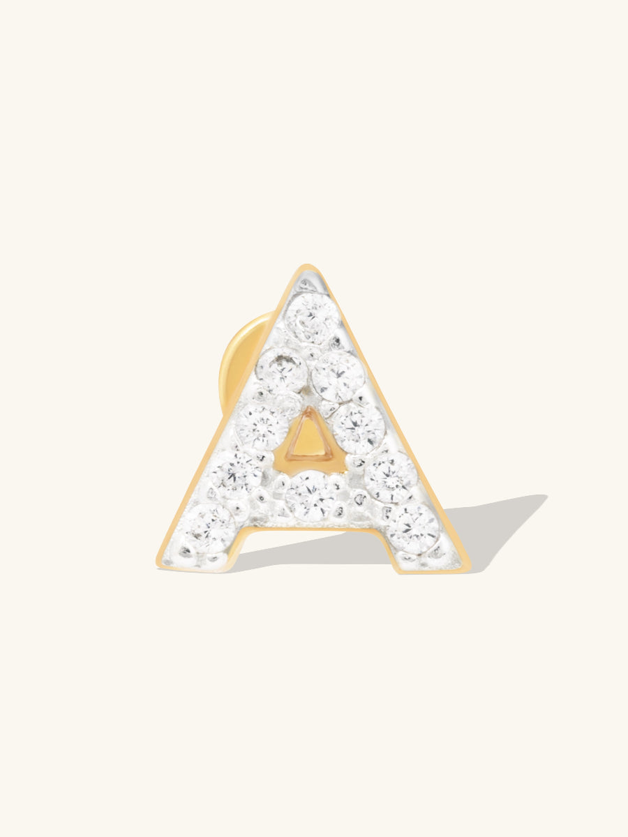 Alphabet Pave Flat Back Earring | 14K Gold Plated Brass