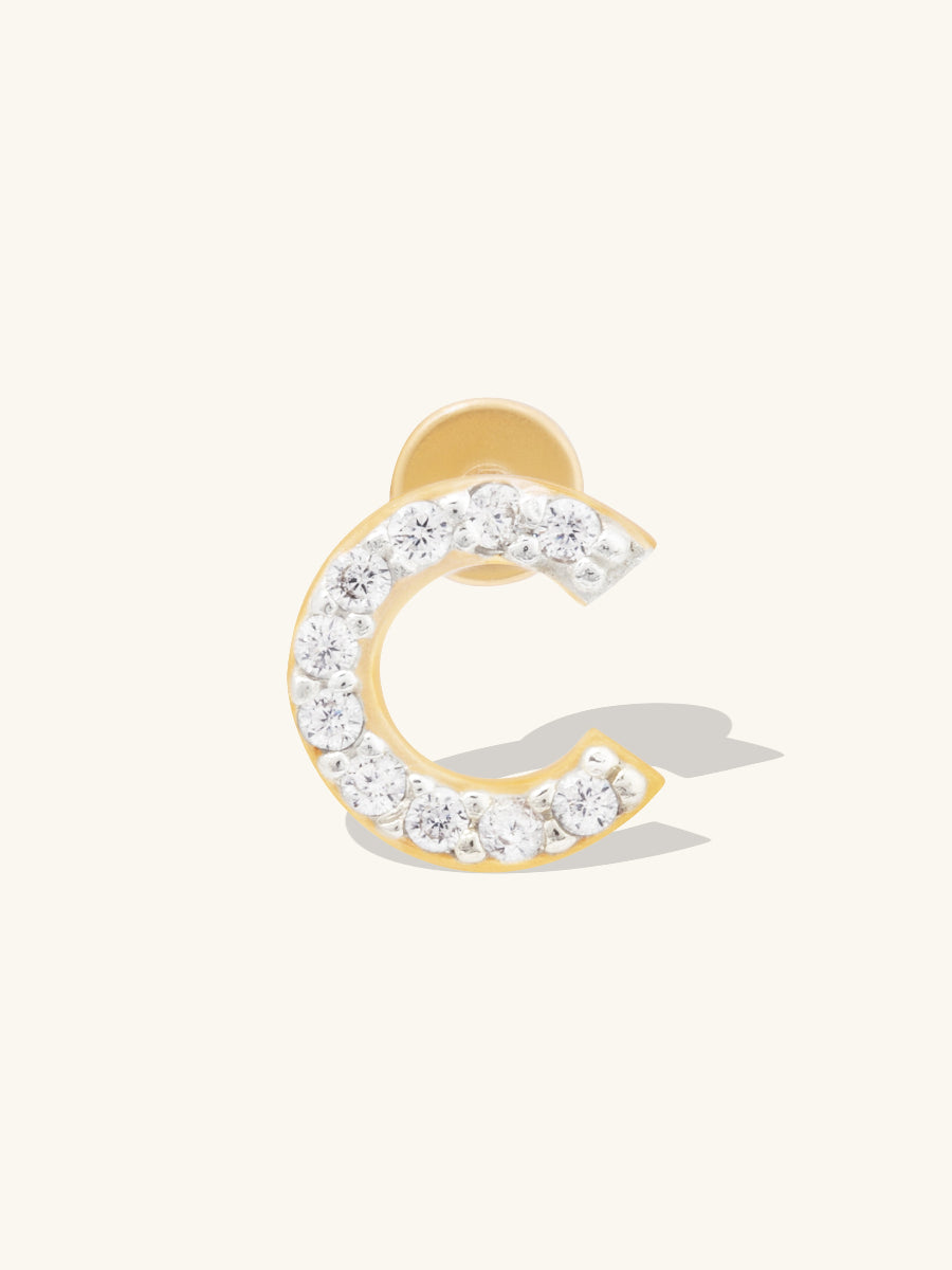 Alphabet Pave Flat Back Earring | 14K Gold Plated Brass
