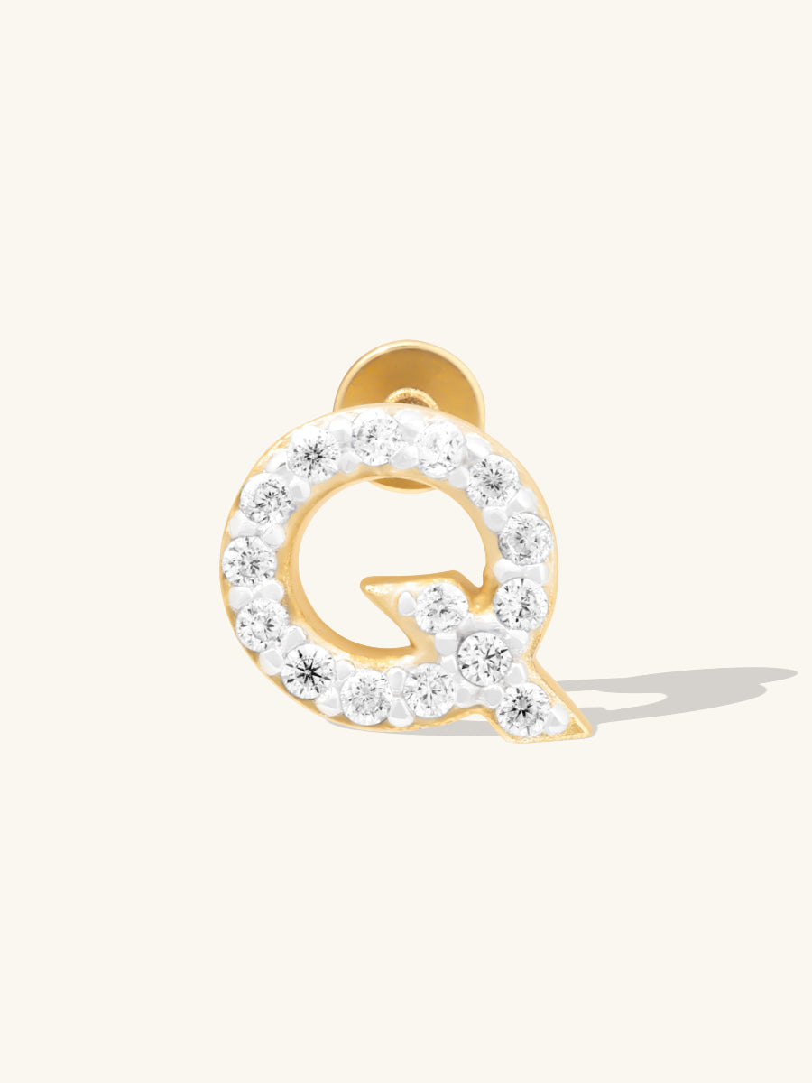 Alphabet Pave Flat Back Earring | 14K Gold Plated Brass