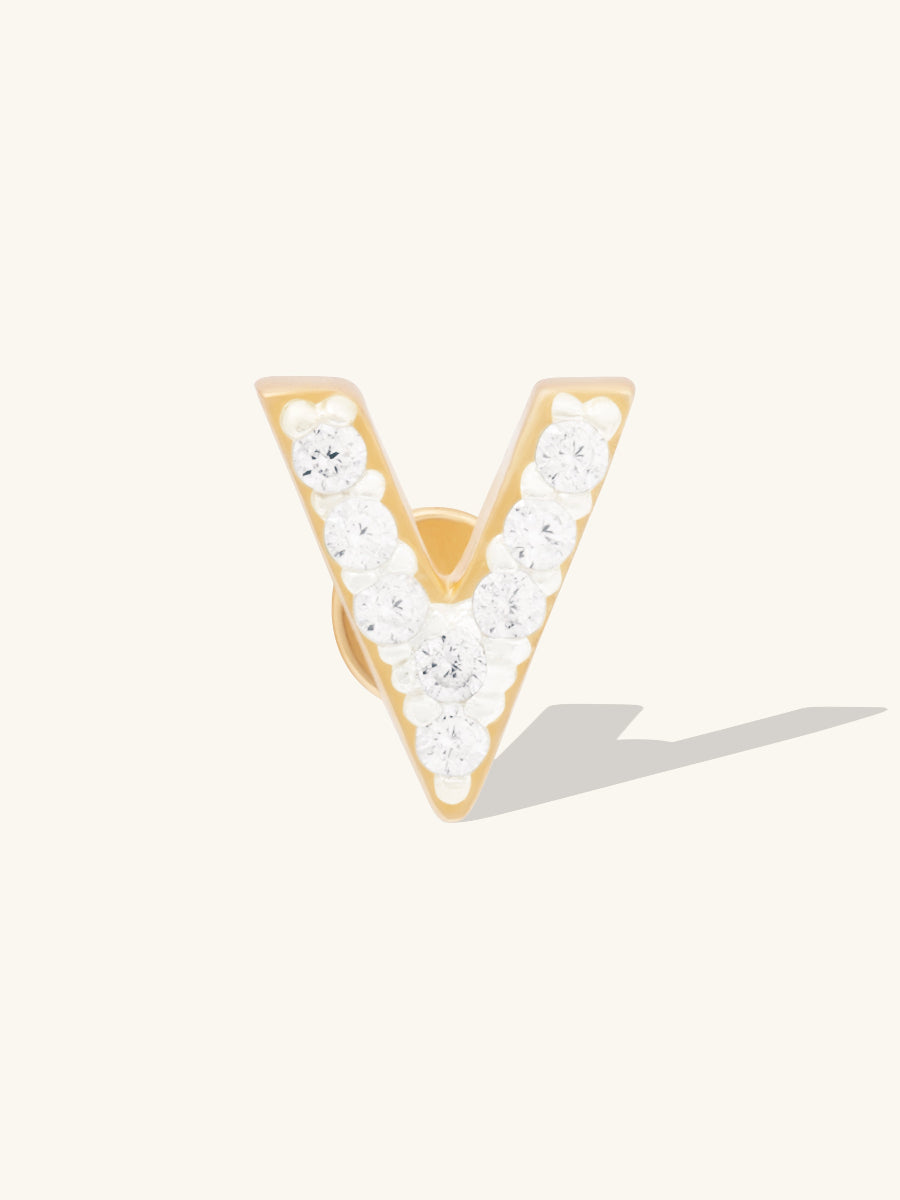 Alphabet Pave Flat Back Earring | 14K Gold Plated Brass