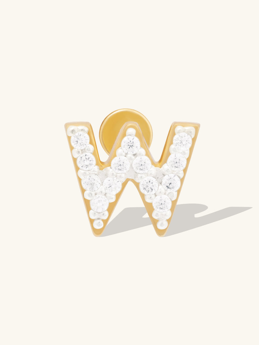 Alphabet Pave Flat Back Earring | 14K Gold Plated Brass