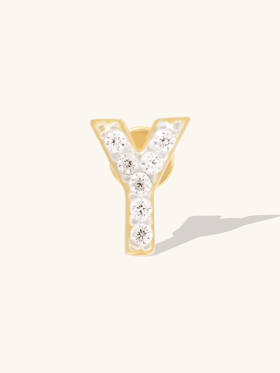 Alphabet Pave Flat Back Earring | 14K Gold Plated Brass