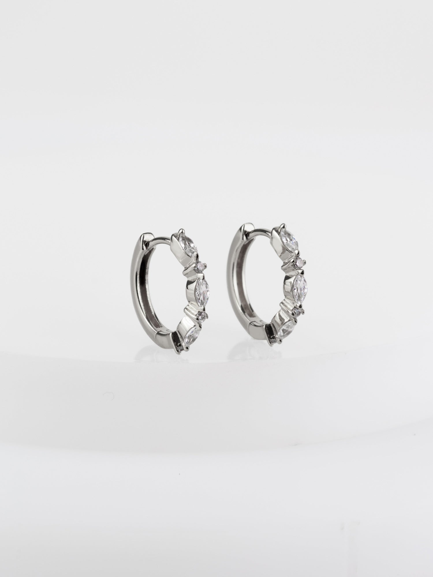 Marquise Pave 8mm Huggie Earrings | 5A Grade Cubic Zirconia | 14K Gold Plated Brass