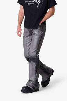 Washed Leather Flare Pants | Black