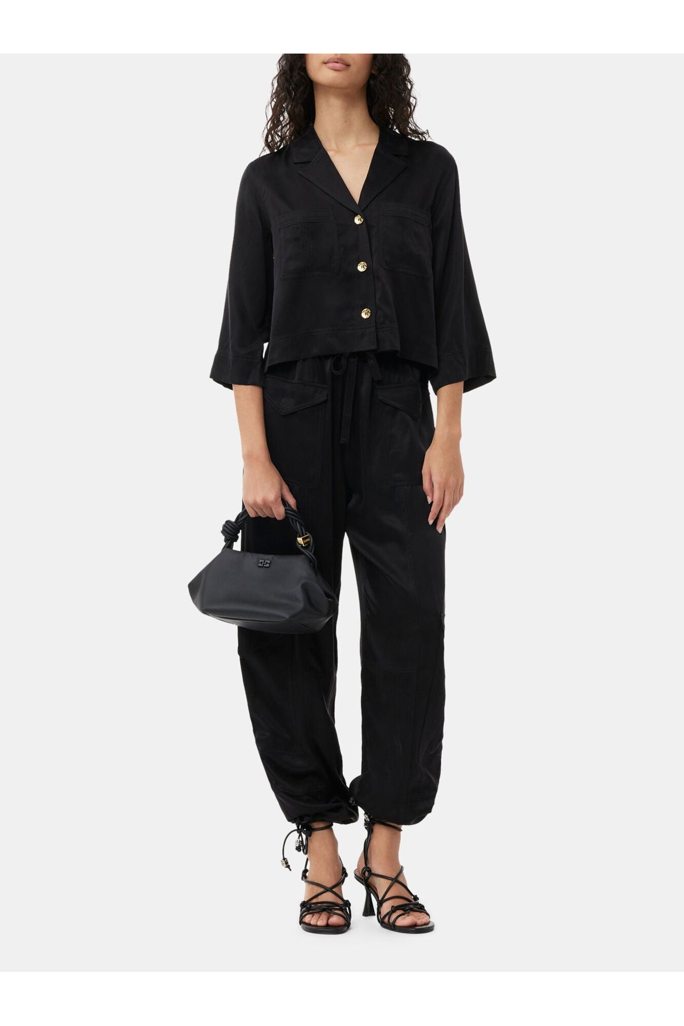 Washed Satin Crop Shirt | Black