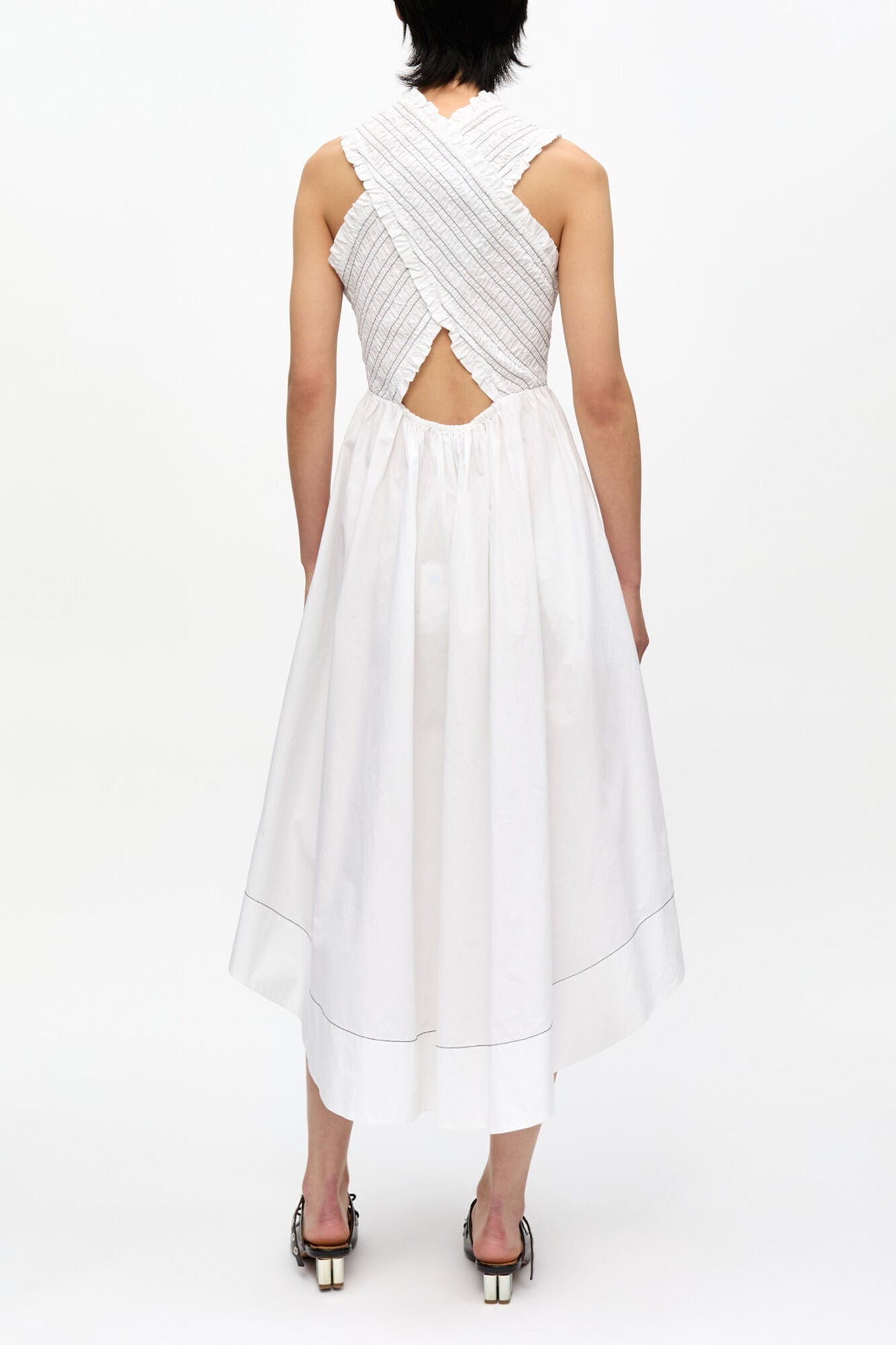 Washed Stretch Cotton Smock Midi Dress | Bright White