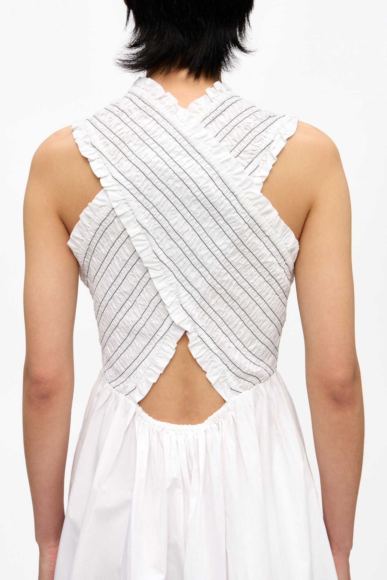 Washed Stretch Cotton Smock Midi Dress | Bright White