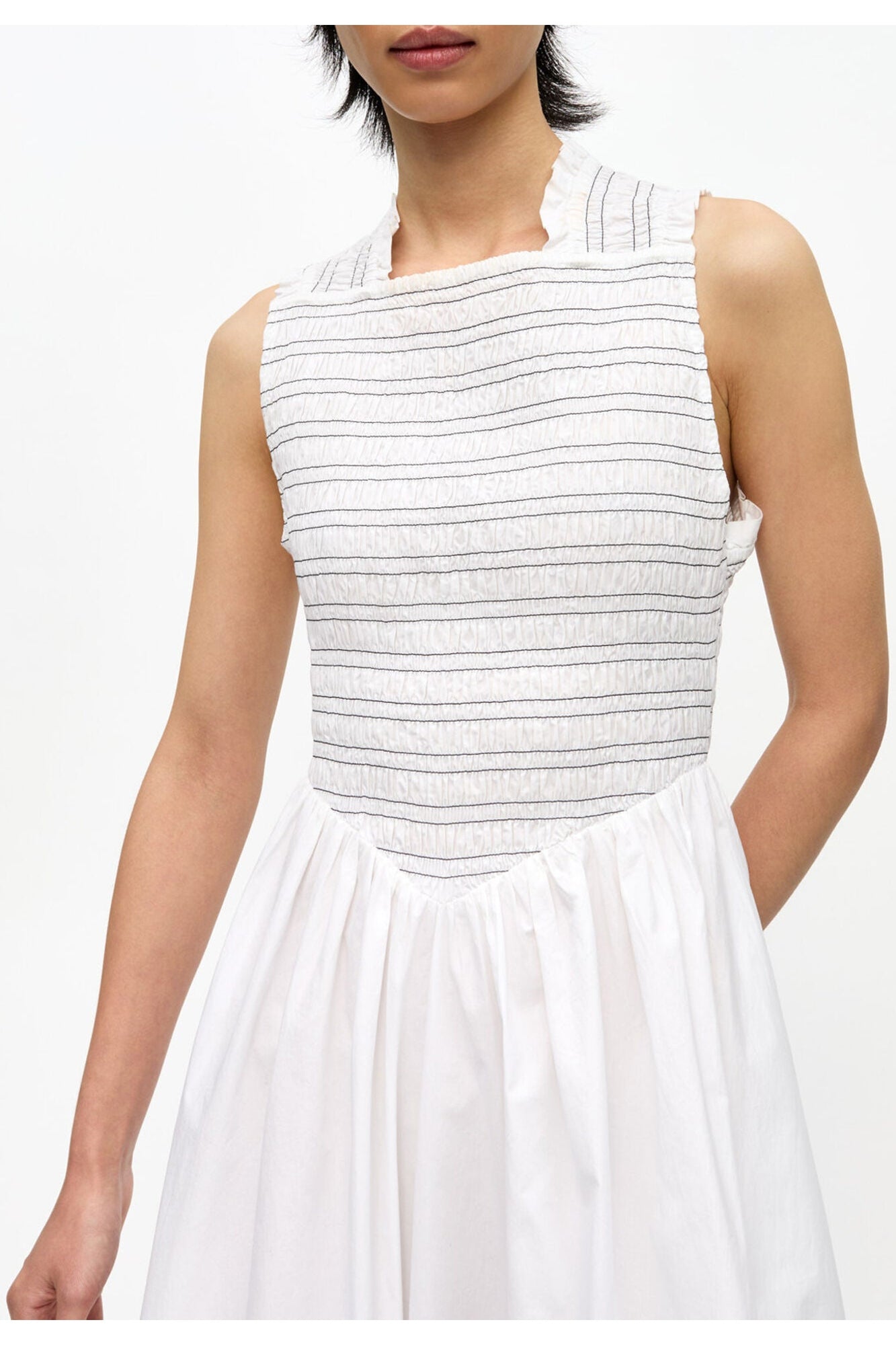 Washed Stretch Cotton Smock Midi Dress | Bright White
