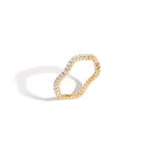 Lab Grown White Sapphire Wave Ring Vermeil Yellow Gold