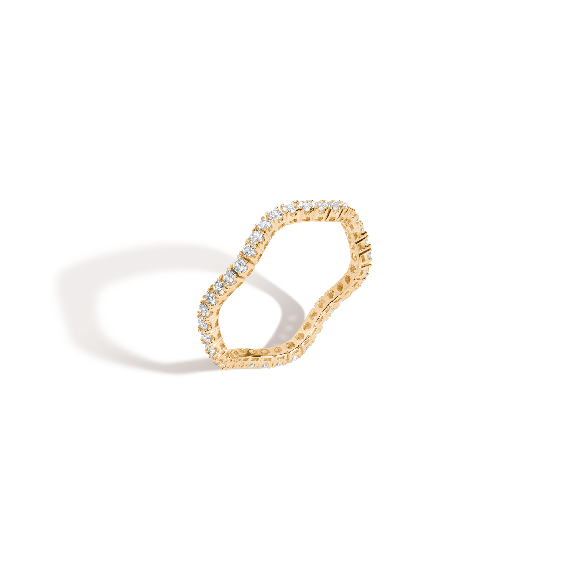 Lab Grown White Sapphire Wave Ring Vermeil Yellow Gold