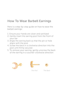 Sunrays Barbell Earring | 5A Grade Cubic Zirconia | 14K Gold Plated Brass