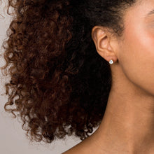 Model side profile of woman wearing diamond stud