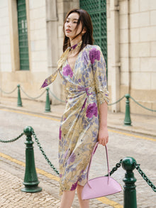 Chinese Style Silk Printed Dress | Yellow
