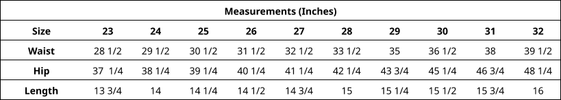 Product size guide