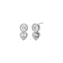 14K White Gold Plated Lab Grown Diamond Solitaire X Heart Bezel Stud Earring 14K - Adina's Jewels