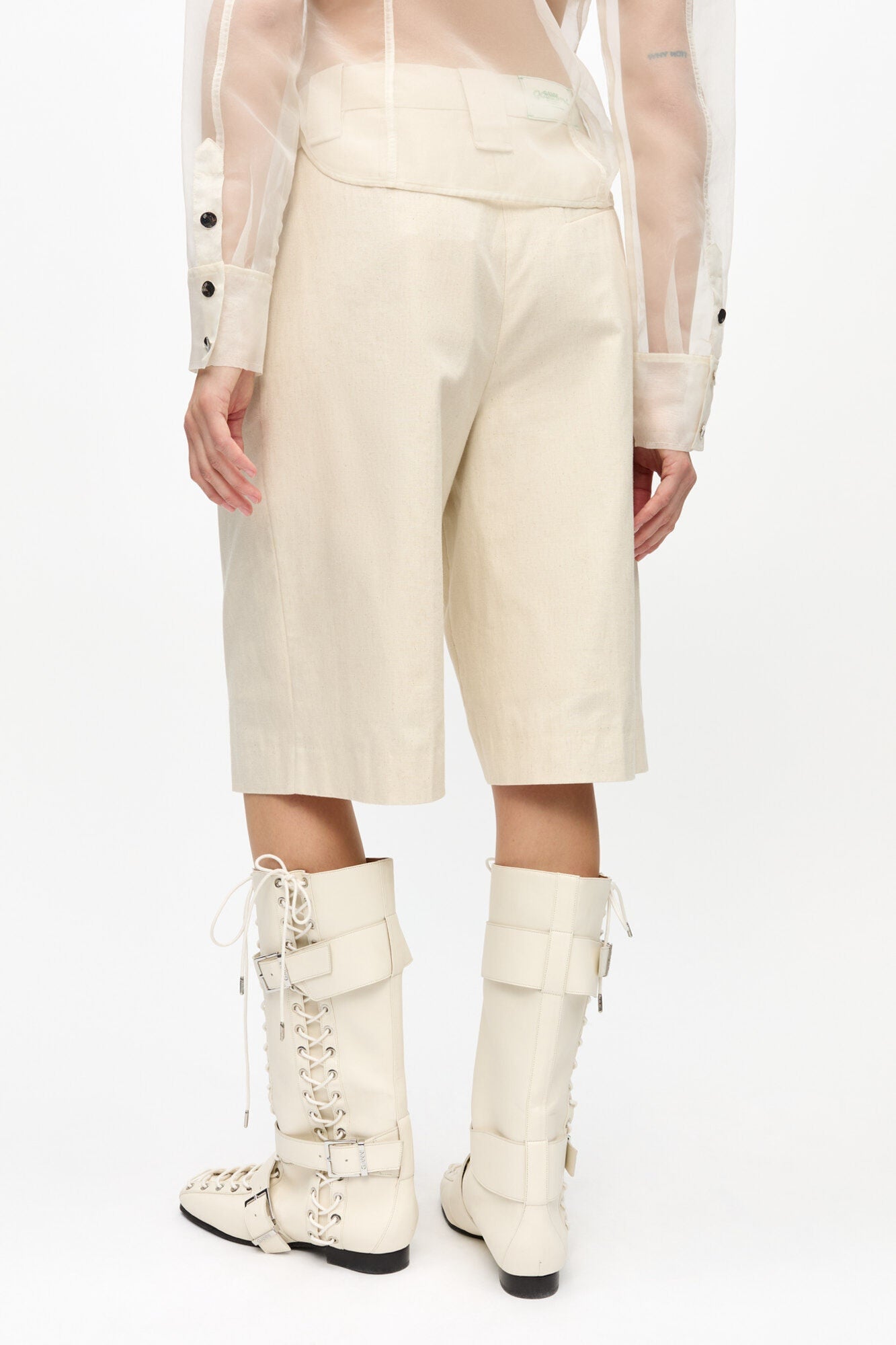 White Cotton Melange Tailoring Wide Shorts | Angora