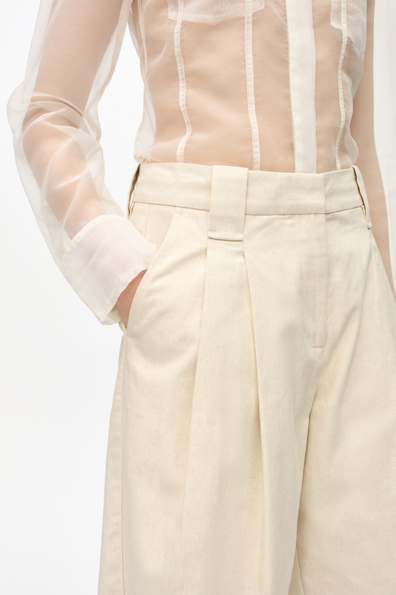 White Cotton Melange Tailoring Wide Shorts | Angora