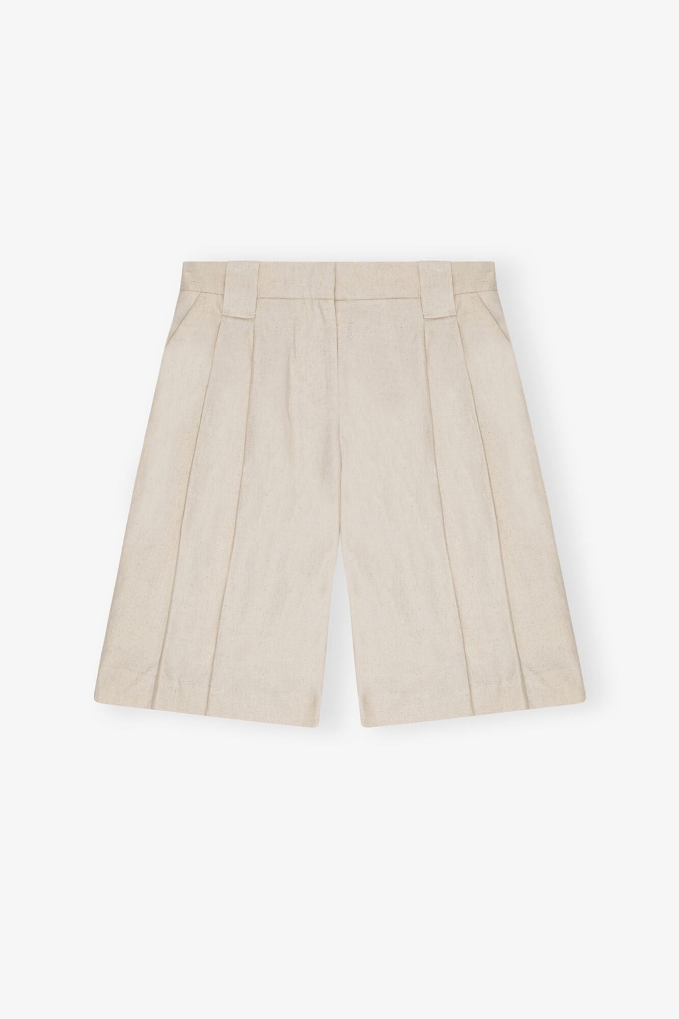 White Cotton Melange Tailoring Wide Shorts | Angora