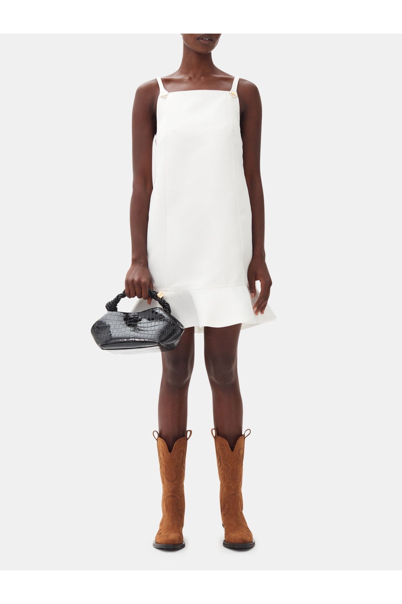 White Duchesse Satin Mini Dress | Egret