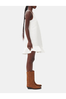 White Duchesse Satin Mini Dress | Egret