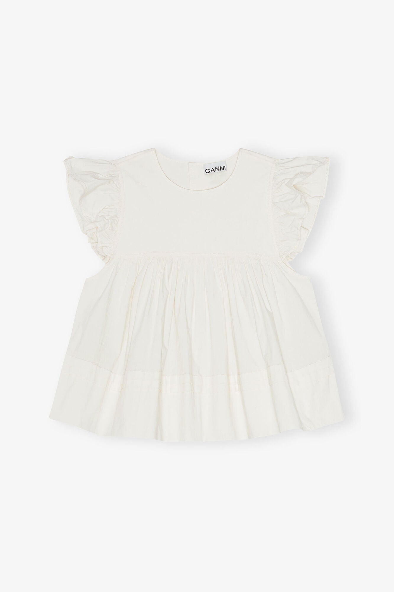 White Stretch Cotton Frill Sleeve Top | Egret