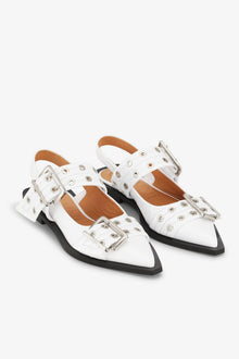 White Wide Welt Buckle Ballerinas | Egret