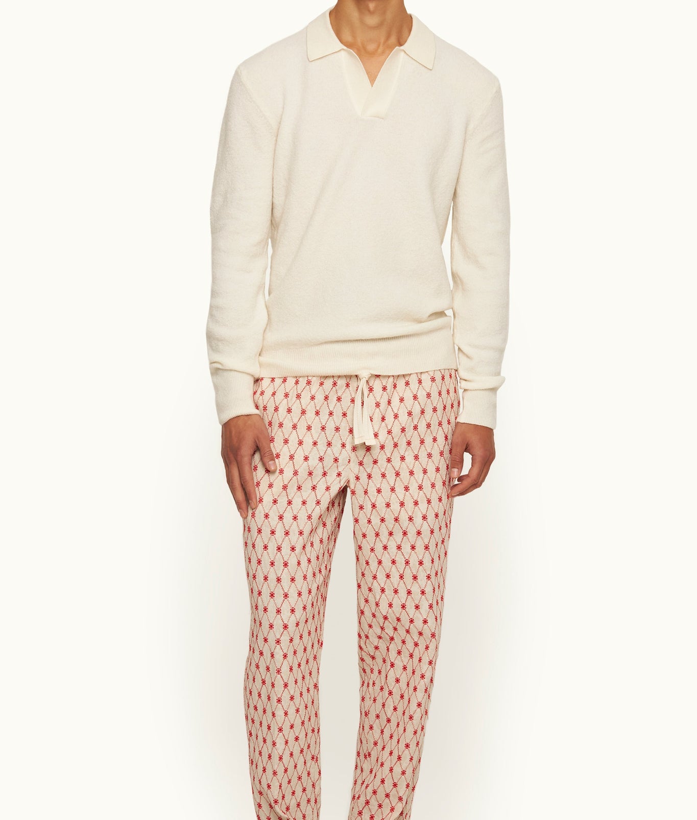 Winslow Classic Fit Long-Sleeve Merino & Cashmere Boucle Polo Shirt | White Sand