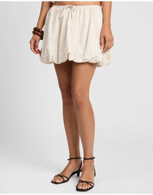 Women | Air Linen Bubble Mini Skirt | Natural