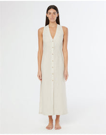 Women | Air Linen Button Down Maxi Dress | Jute White