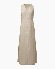 Women | Air Linen Button Down Maxi Dress | Jute White