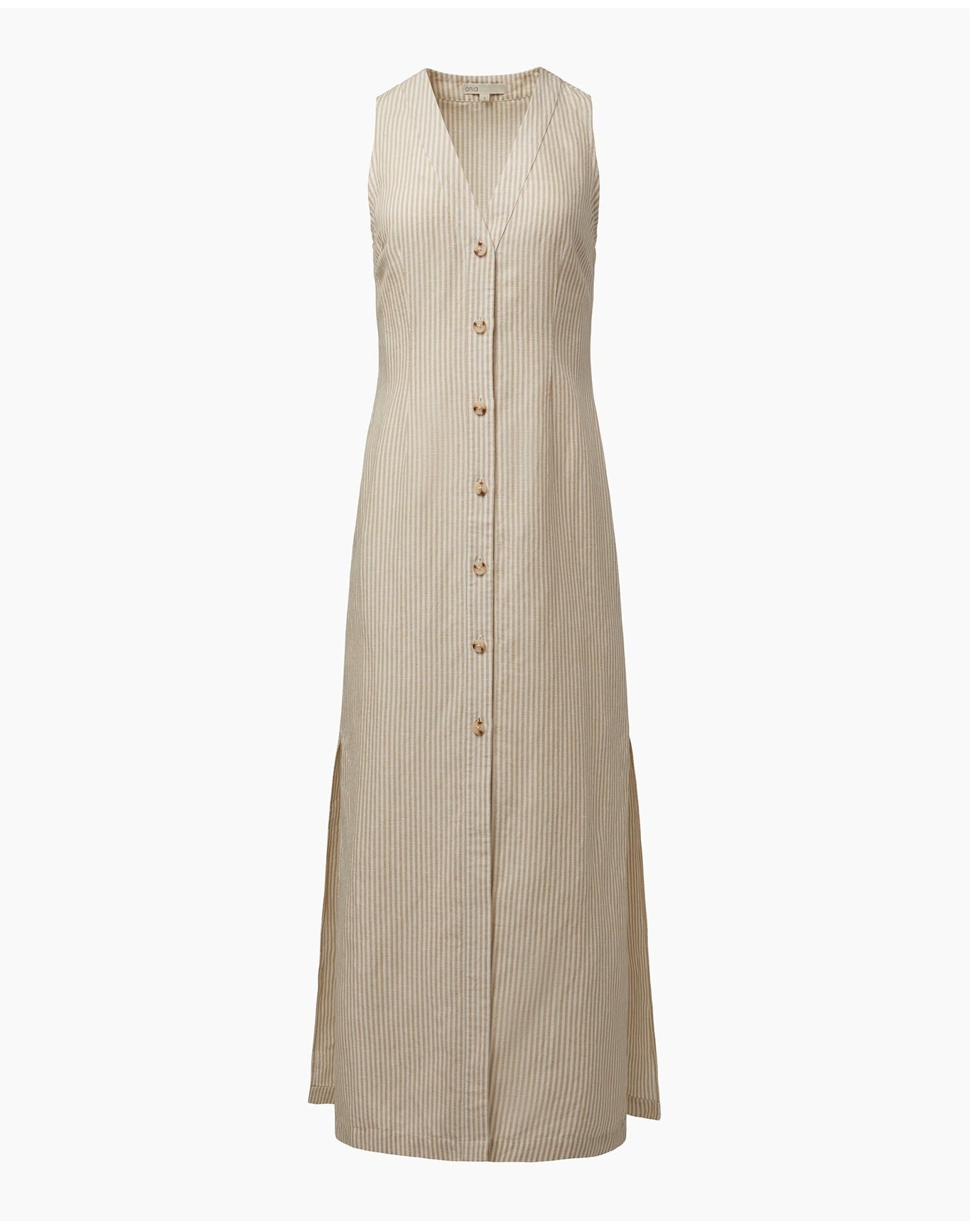 Women | Air Linen Button Down Maxi Dress | Jute White