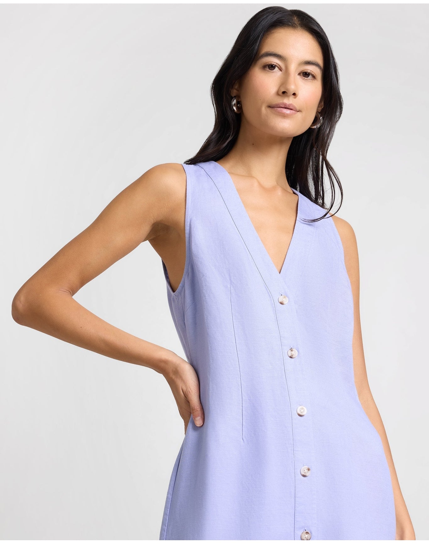 Women | Air Linen Button Down Maxi Dress | Periwinkle