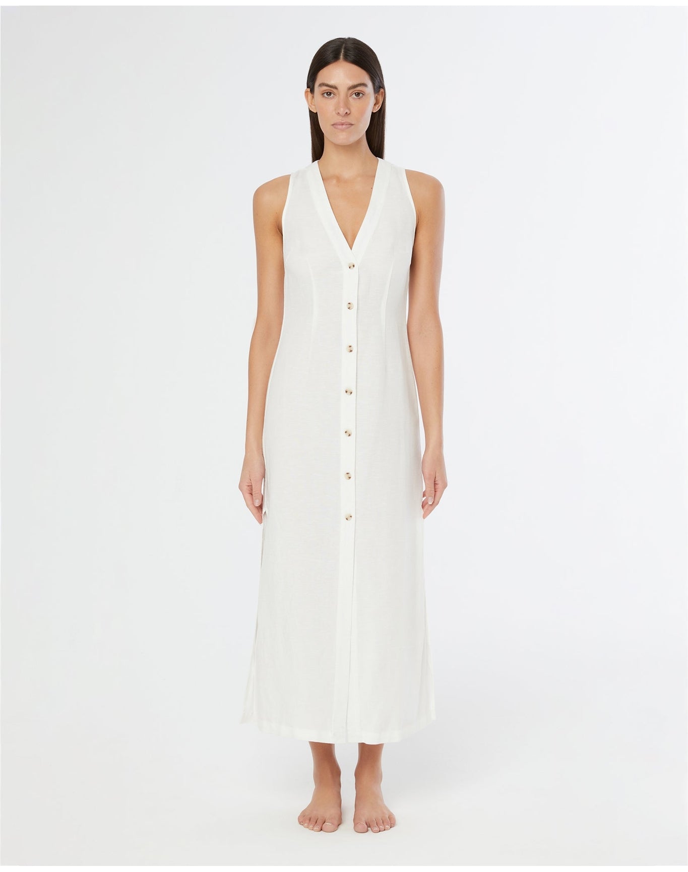 Women | Air Linen Button Down Maxi Dress | White