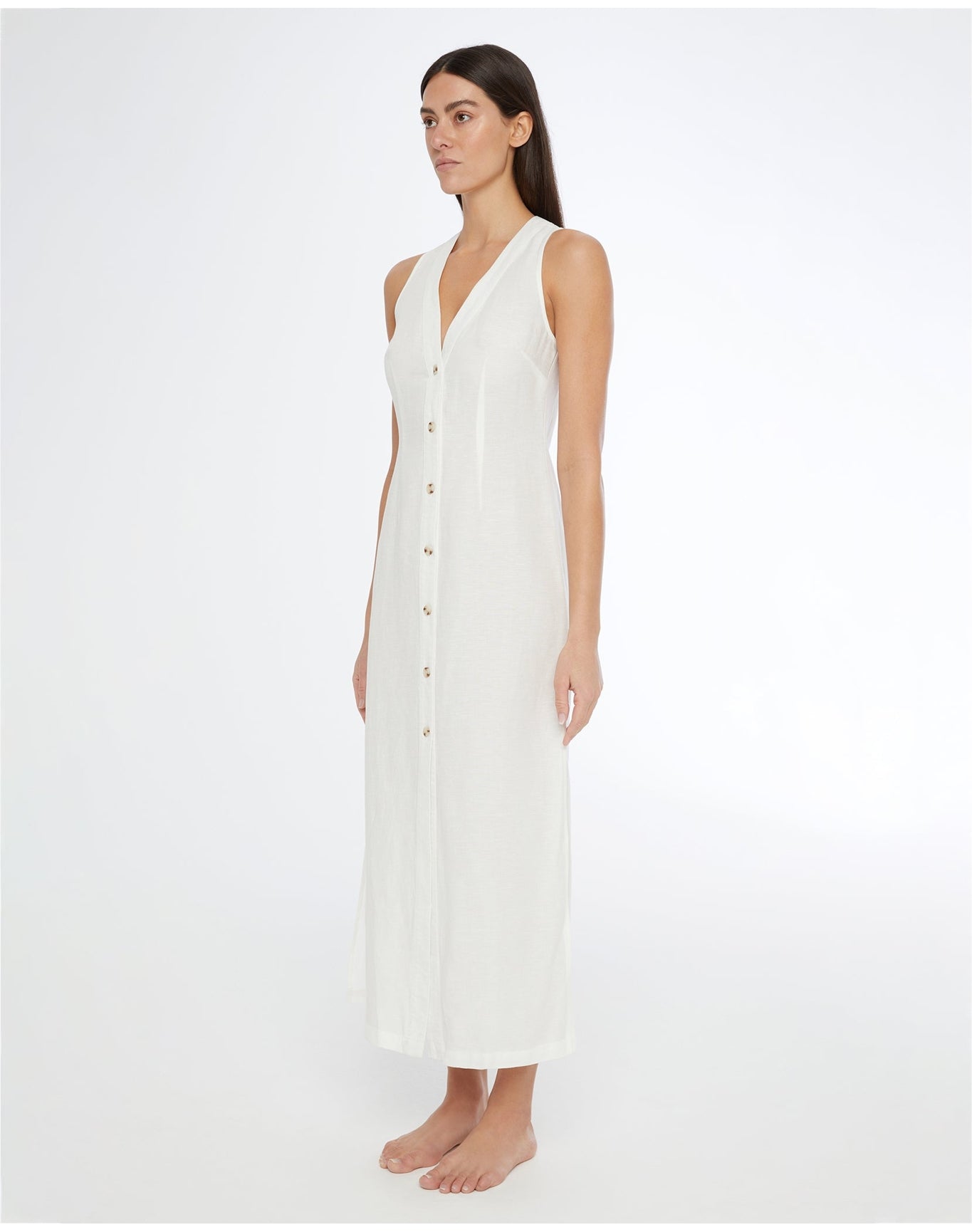 Women | Air Linen Button Down Maxi Dress | White