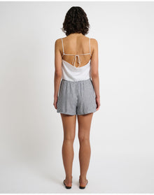 Women | Air Linen Elastic Drawstring Short | Deep Navy White