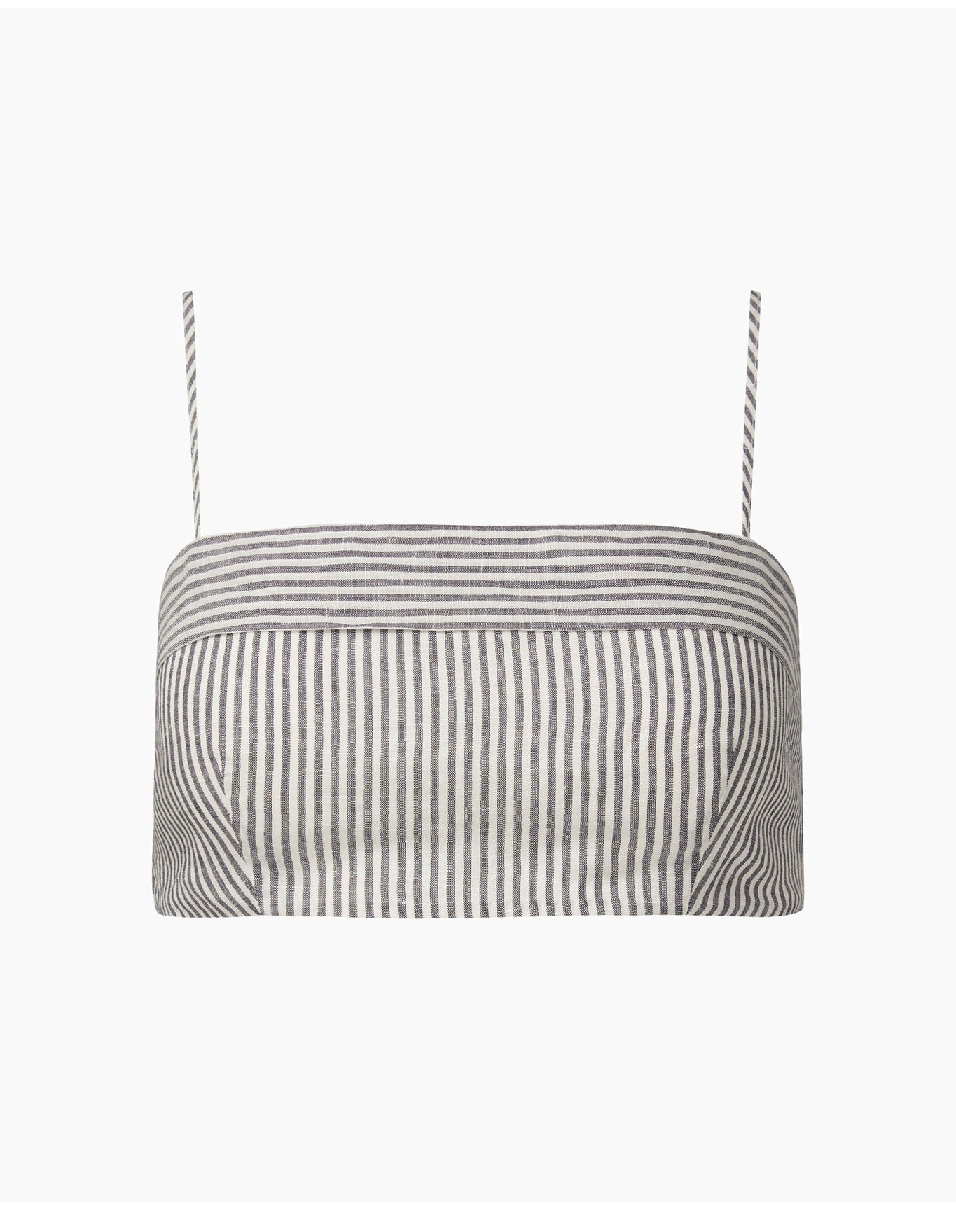 Women | Air Linen Foldover Cropped Top | Deep Navy White