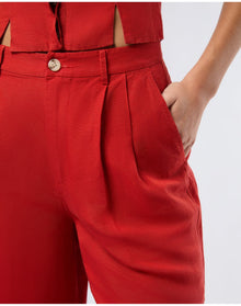 Women | Air Linen Pleated Trouser | Dark Red