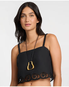 Women | Air Linen Scallop Cropped Top | Black