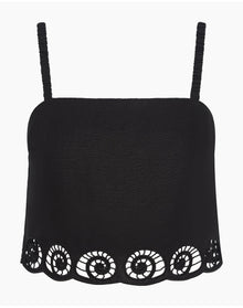 Women | Air Linen Scallop Cropped Top | Black
