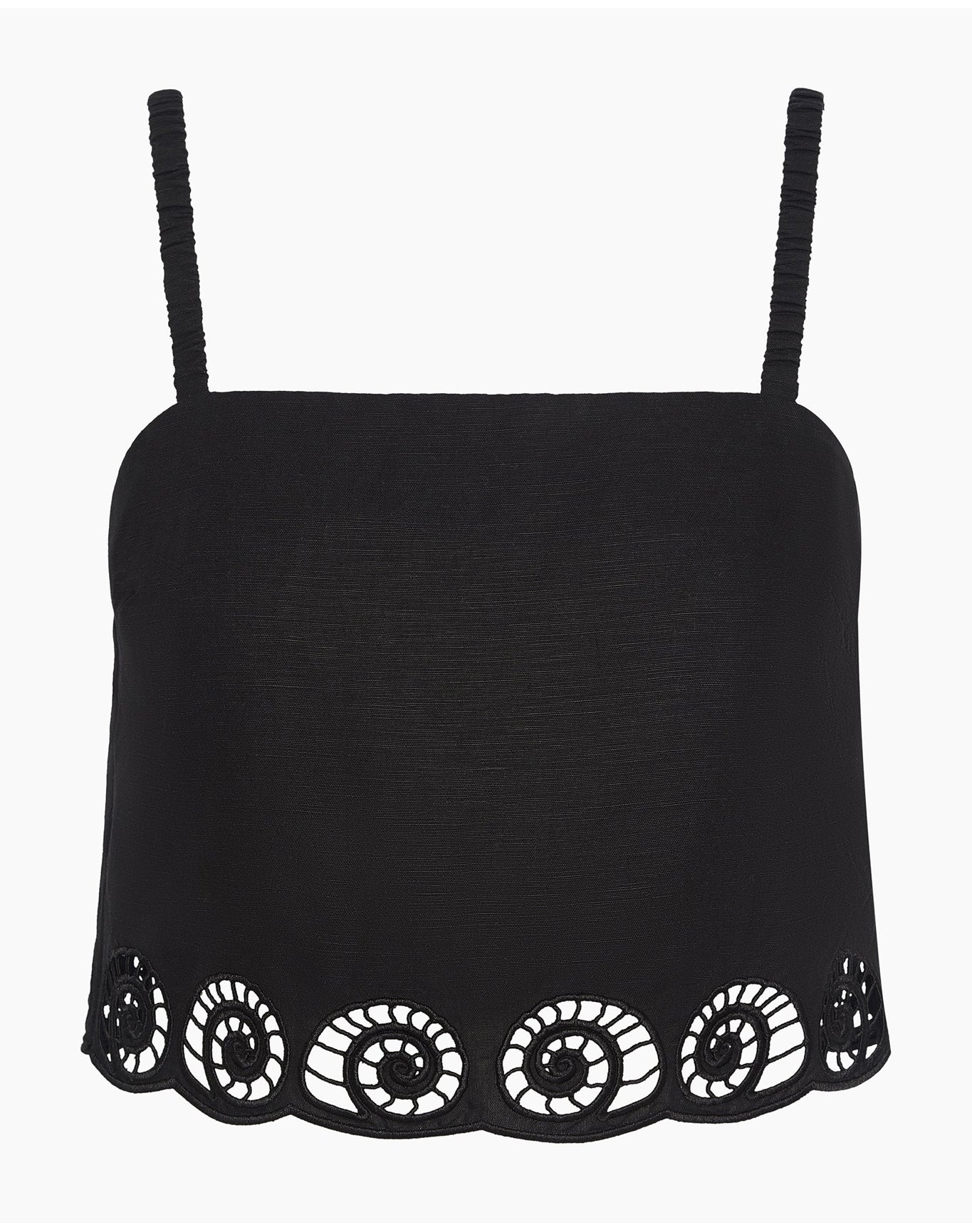 Women | Air Linen Scallop Cropped Top | Black