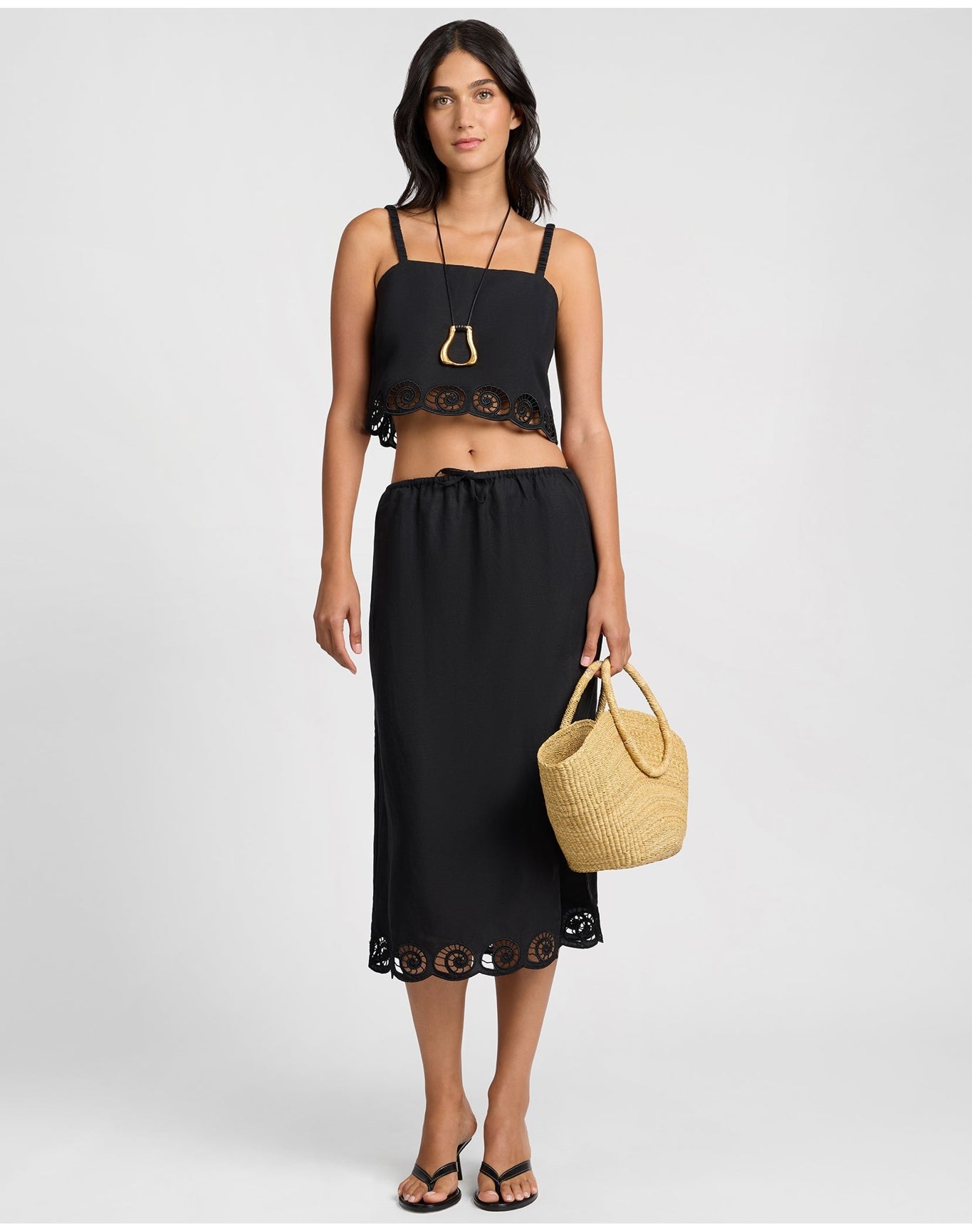 Women | Air Linen Scallop Cropped Top | Black