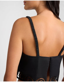 Women | Air Linen Scallop Cropped Top | Black