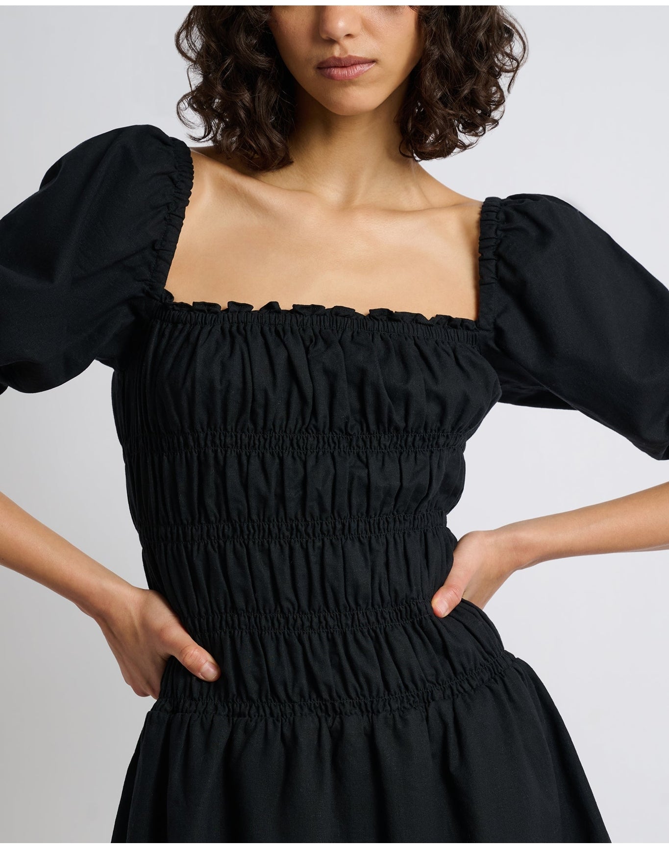 Women | Air Linen Smocked Mini Dress | Black