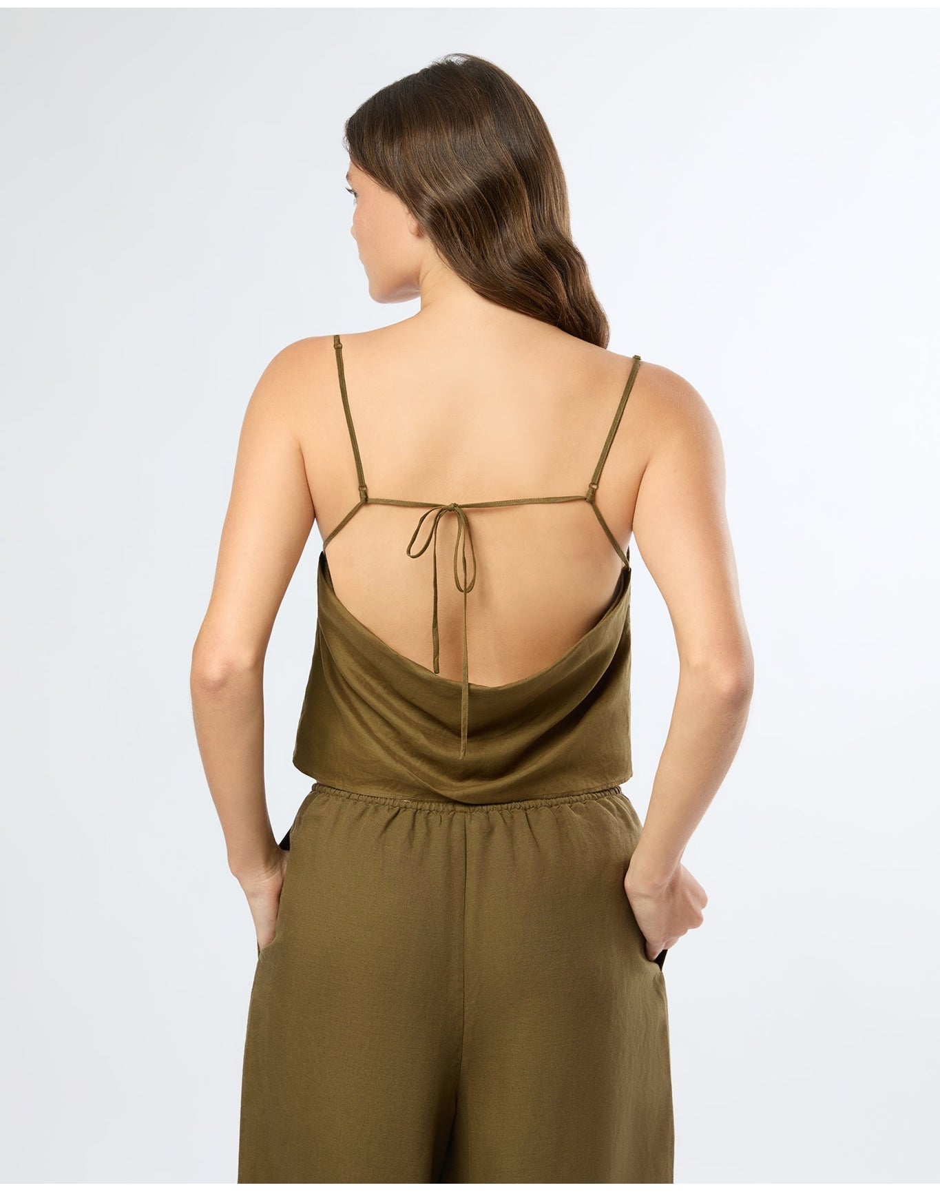 Women | Air Linen Square Neck Tank Top | Olive