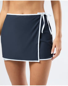Women | Crochet Mesh Mini Wrap Skirt | Deep Navy