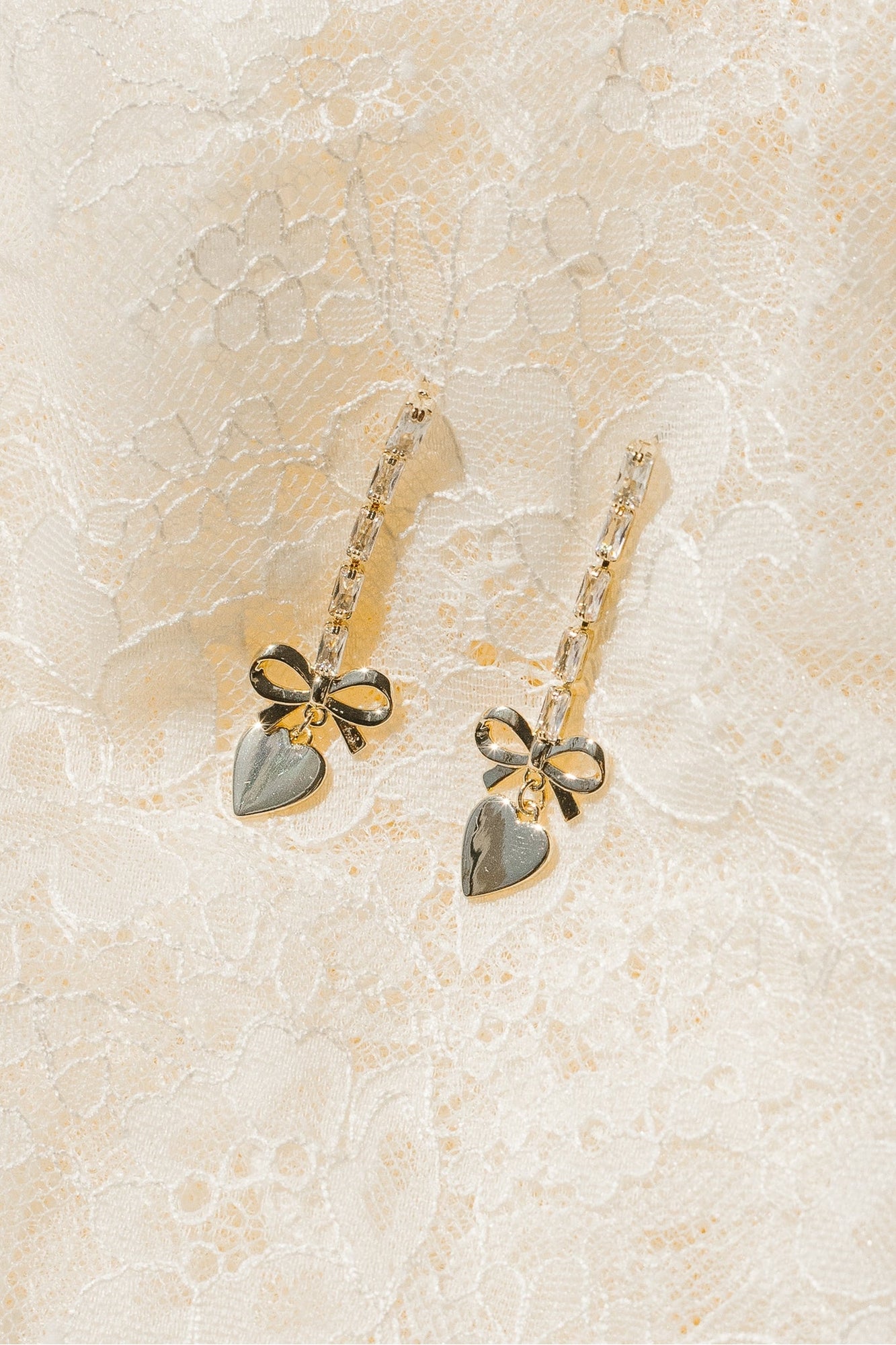 Women | Crystal Heart Drop Earrings | Gold